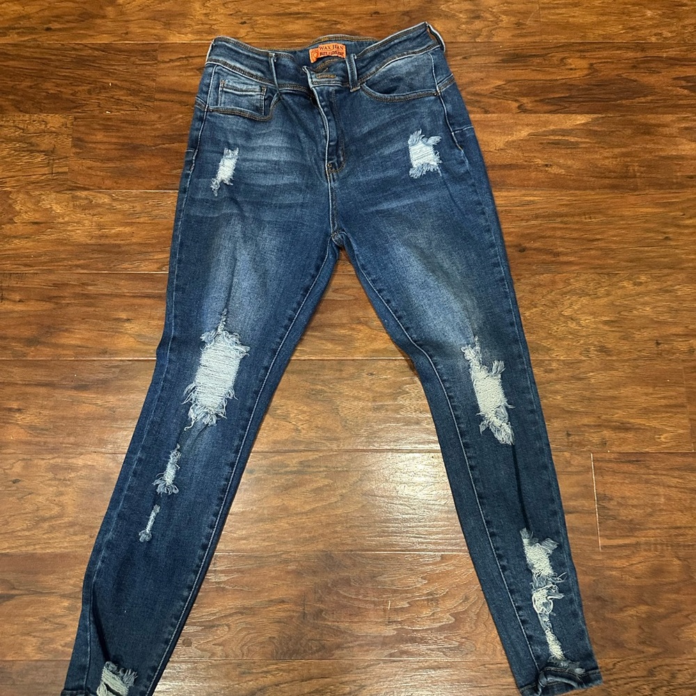 Wax Jean Dark Blue Distressed Skinny Jeans
